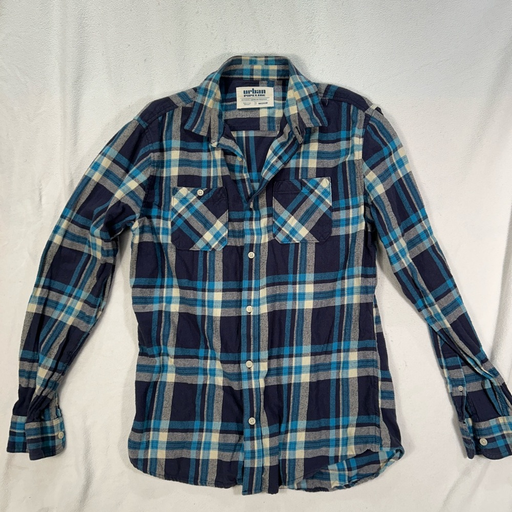Urban Pipeline The Ultimate Flannel Men's Shirt Size Medium Blue & White Plaid
